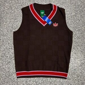 Adidas Originals Knit Vest V Neck Dark Brown Wool Blend Golf Men's L JW9862